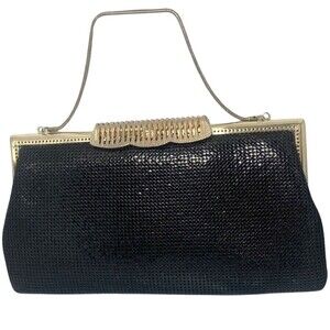 Vintage Fay Swafford Black Mesh Purse Gold Tone Formal Evening Party Handbag